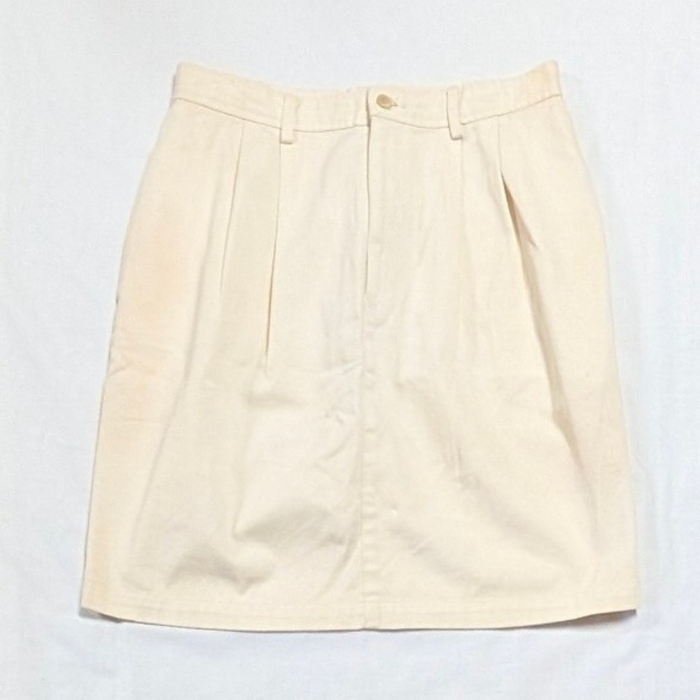 Ralph Lauren Vintage Cream Pleated Chino Skirt Cotton Twill Pockets Women's 12